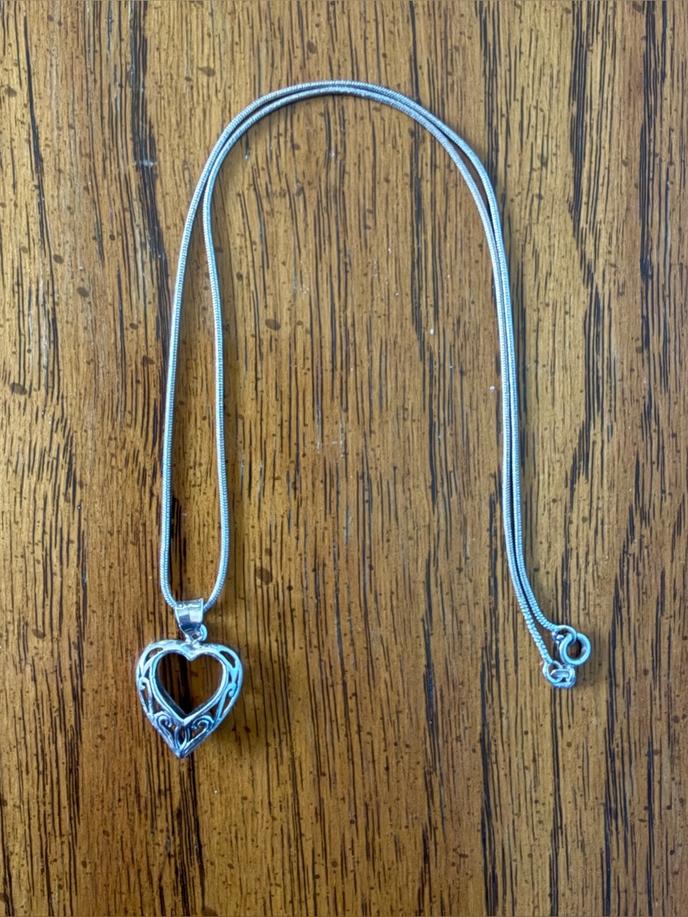 925 Sterling Silver Heart within a Heart Filigree Pendant Necklace
